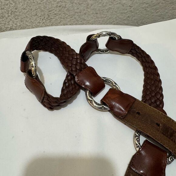 Womens Brighton Brown Braided Leather Concho Belt Size 32 Boho Western - Picture 7 of 8